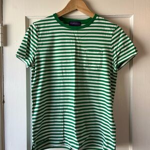 Ralph Lauren Green & White Striped Crewneck Pocket Tee